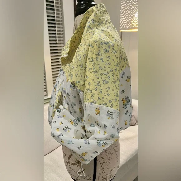 Aeropostale Windbreaker Cropped Zip Up Drawstring Waist White Yellow XL - Picture 3 of 15